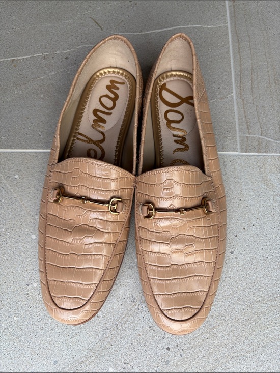 Sam Edelman Shoes - Sam Edelman Tan Croc-Embossed Loafers with Gold buckle.